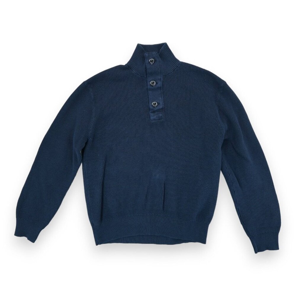 Vintage 90s Polo Ralph Lauren Button Neck Cotton Sweater Size XL - Navy